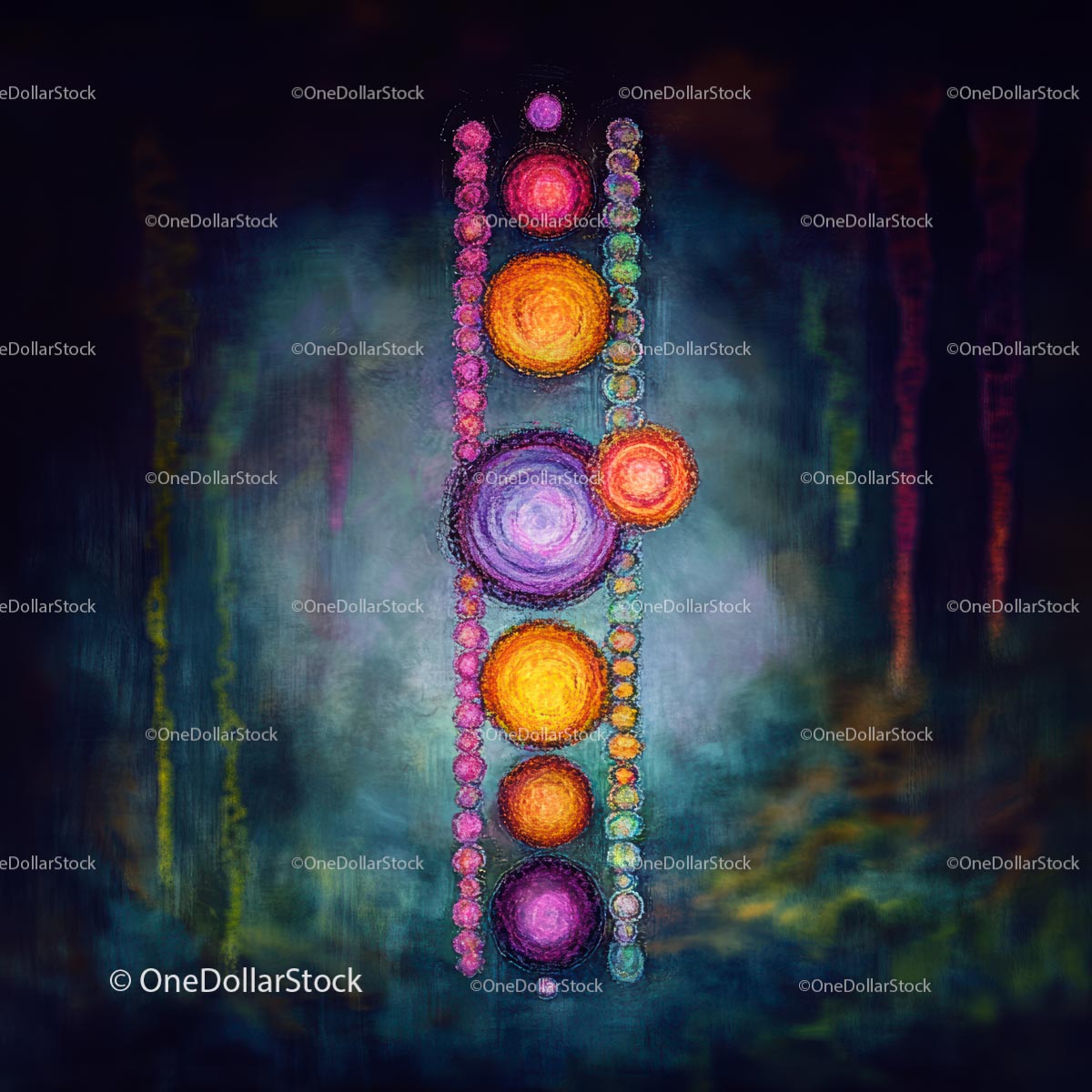 Vibrant Chakra Alignment in Abstract Cosmic Artwork