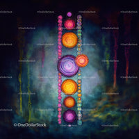 Vibrant Chakra Alignment in Abstract Cosmic Artwork