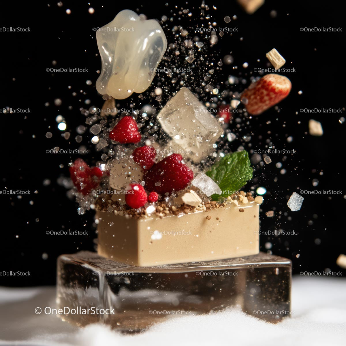 Gourmet Dessert with Raspberries and Mint Leaf