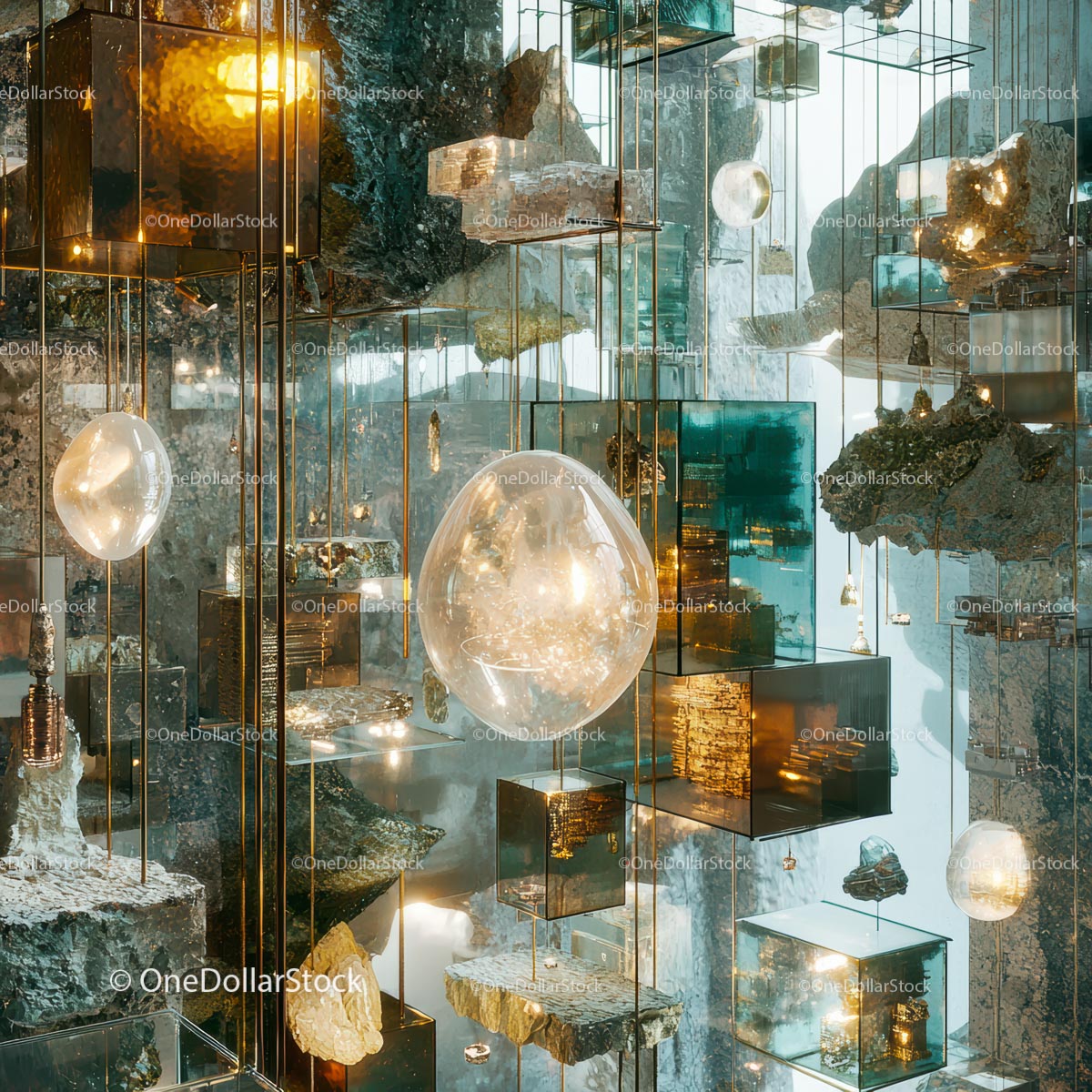 Contemporary Art Installation with Geometric Sculptures