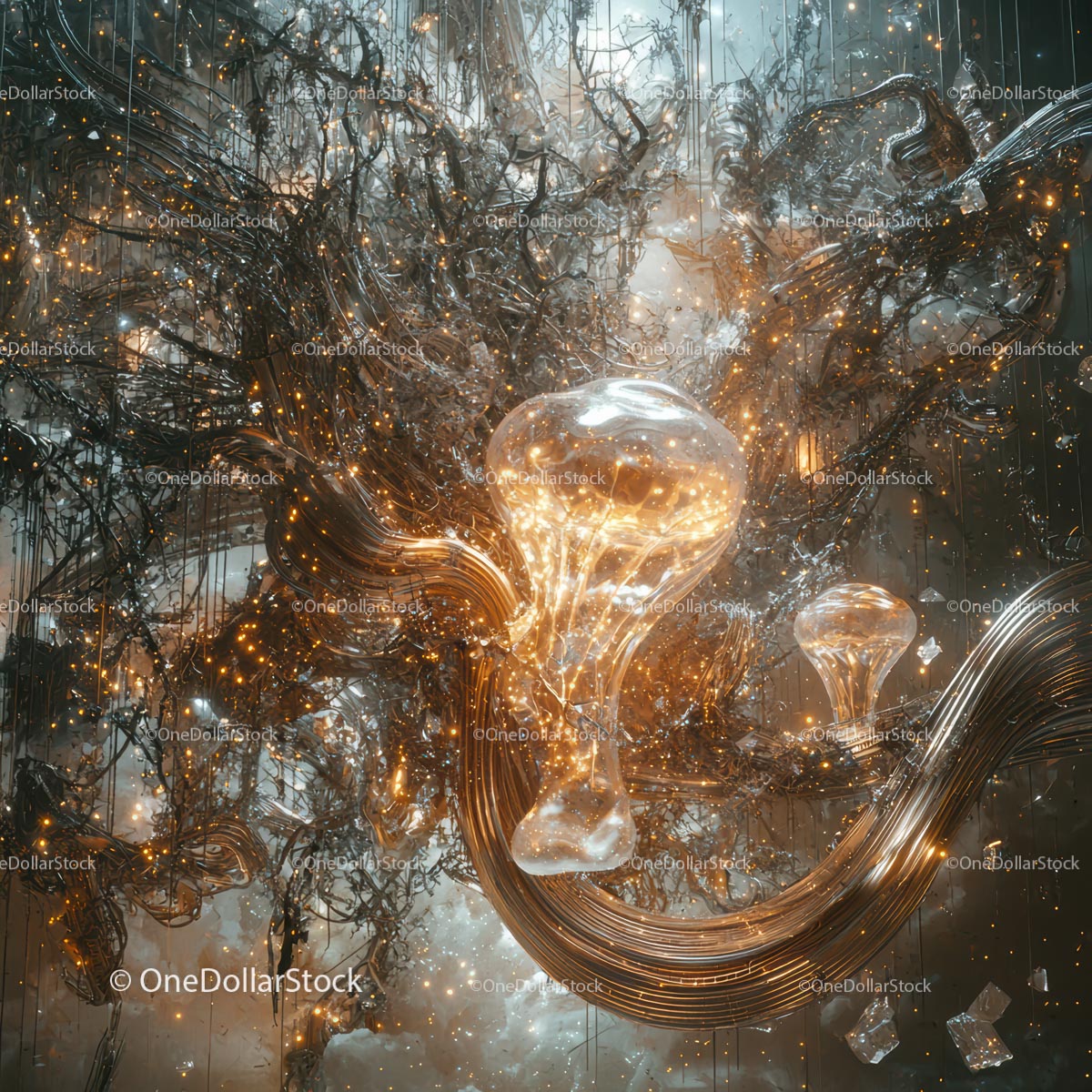 Surreal Glass Sculptures with Golden Particles