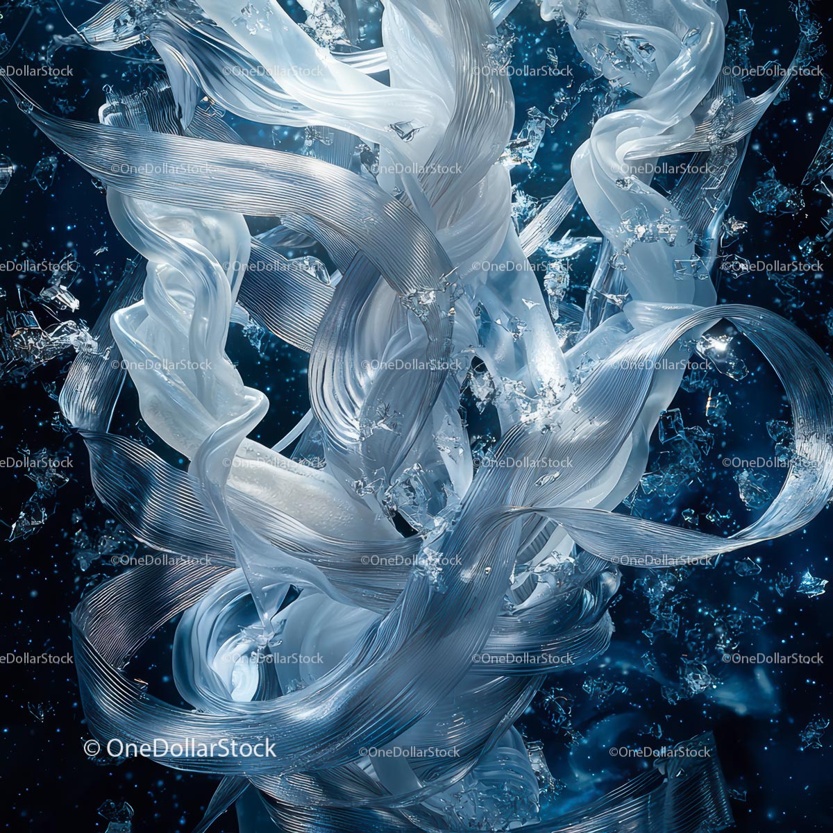 Ethereal Flowing Ribbons with Ice Crystals Design