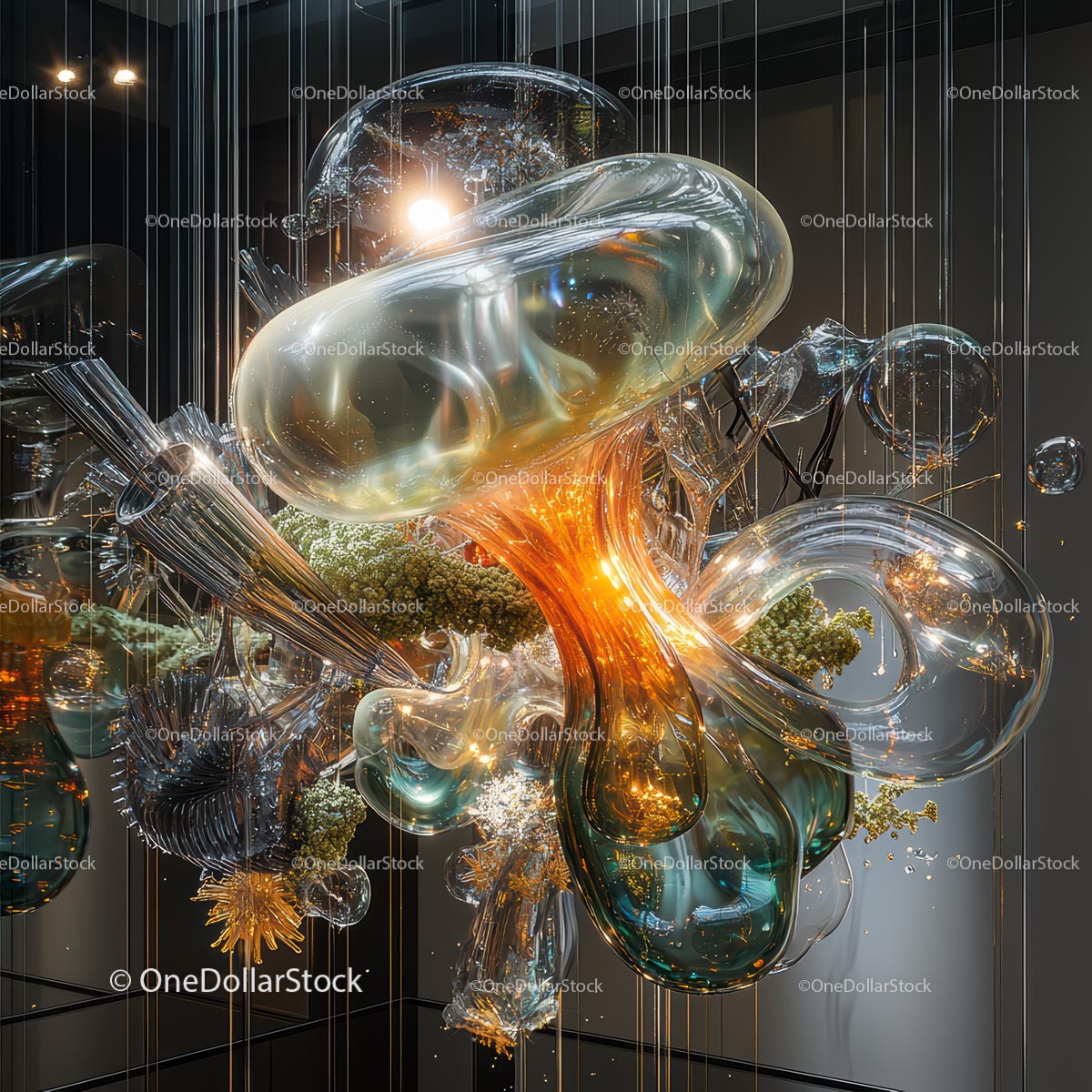 Abstract Glass Sculpture with Dynamic Reflections