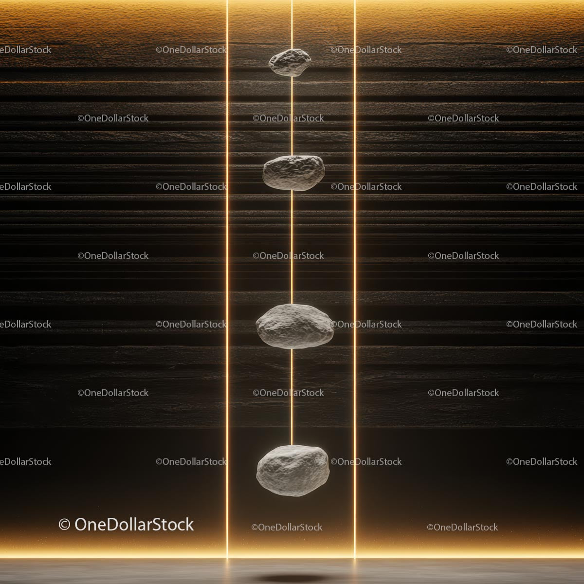 Glowing Zen Stones in a Black and Gold Minimalist Setting
