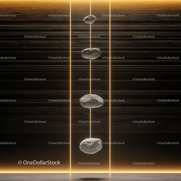 Glowing Zen Stones in a Black and Gold Minimalist Setting