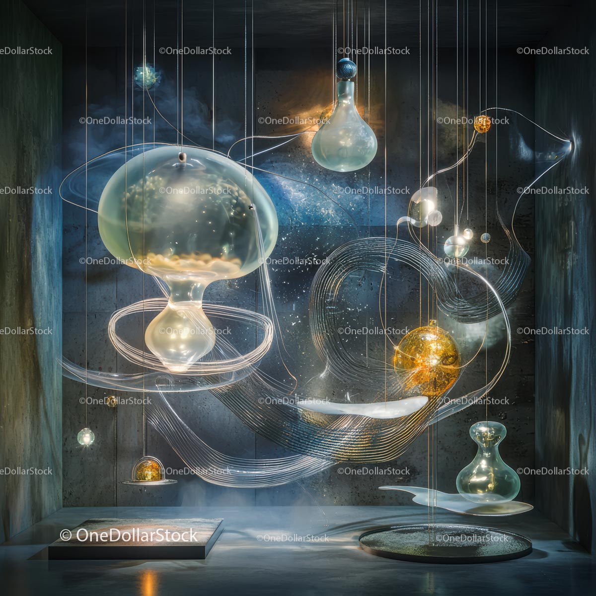 Futuristic Abstract Installation with Glowing Orbs