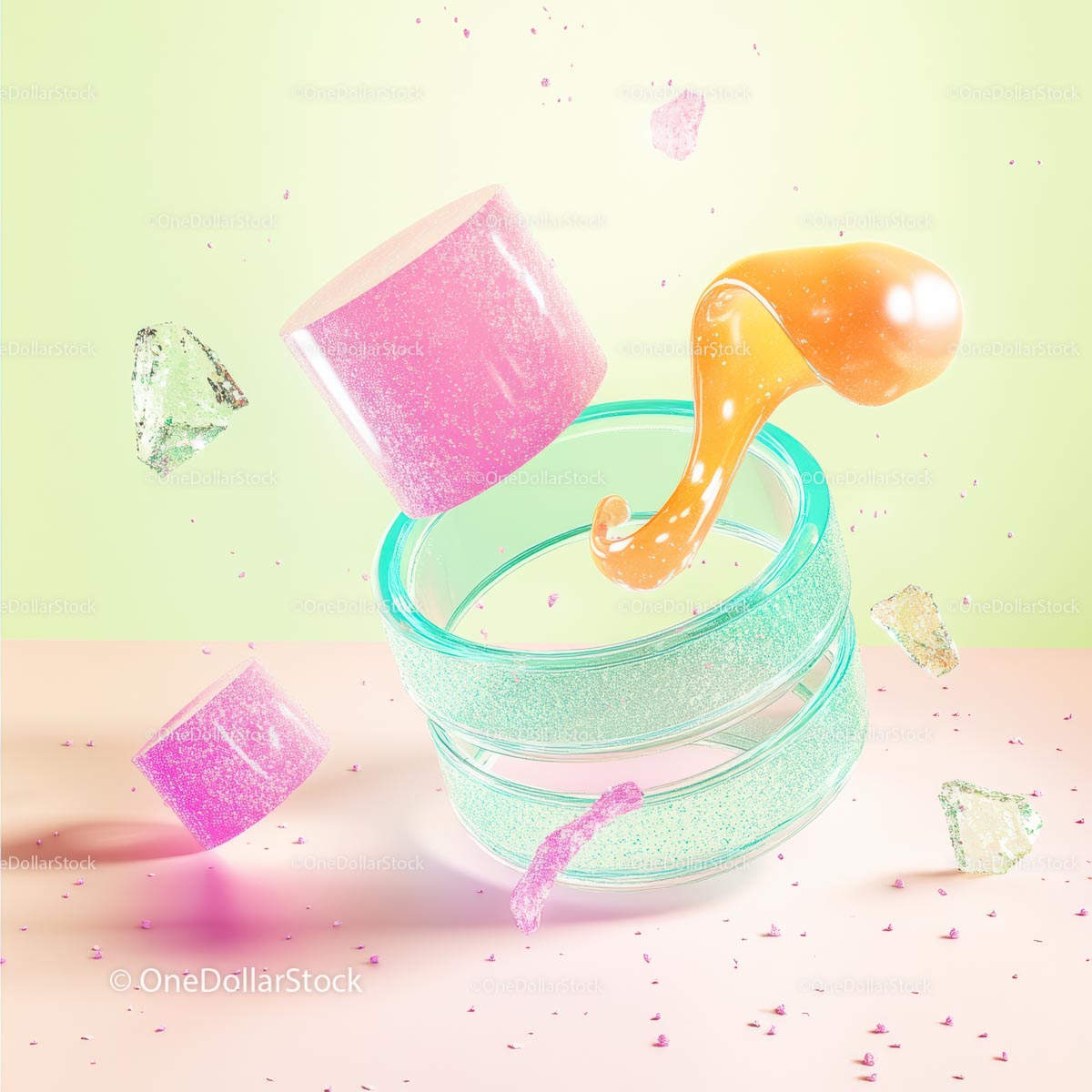 Floating Pastel Abstract Composition with Geometric Elements