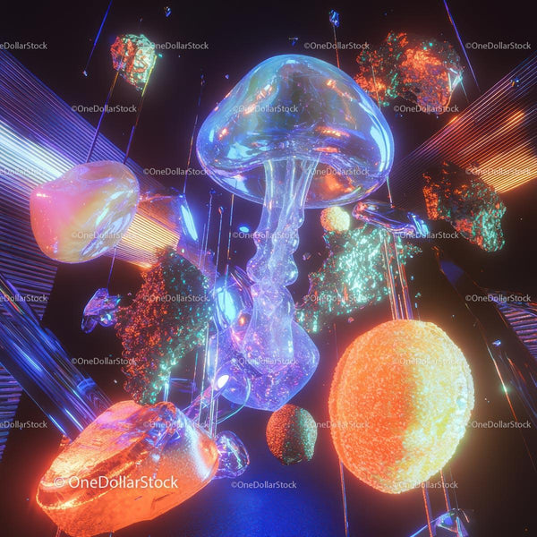 Surreal Neon Fantasy with Glowing Mushrooms