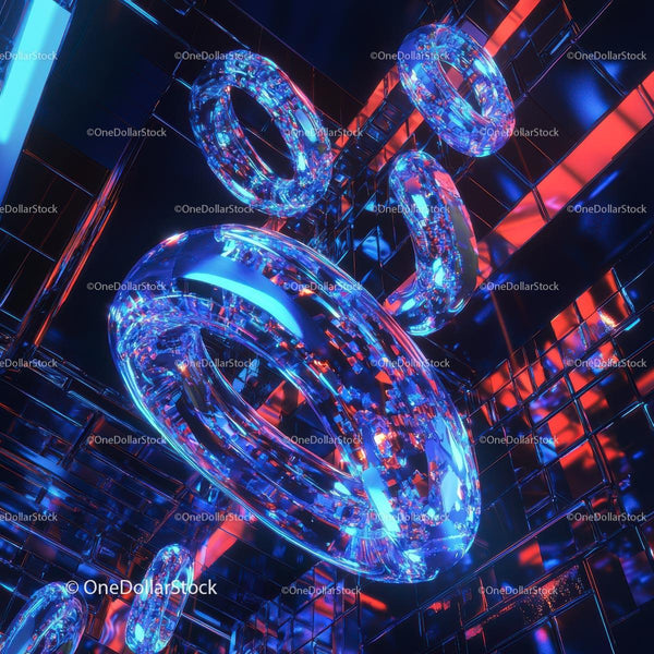 Futuristic Neon 3D Render with Luminous Glass Shapes