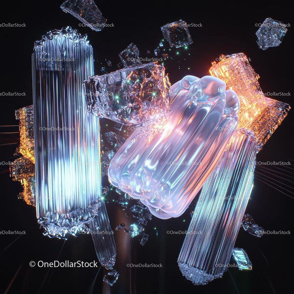 Futuristic Glowing Abstract Crystal Art with Neon Lights