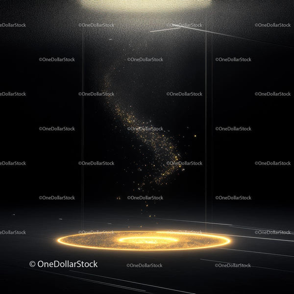 Golden Particles Illuminated in Dark Abstract Space