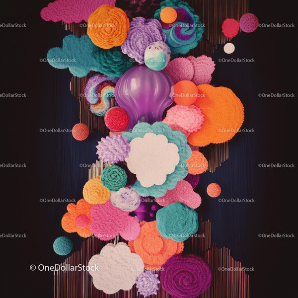 Colorful Textile Spheres in Artistic Abstract Composition