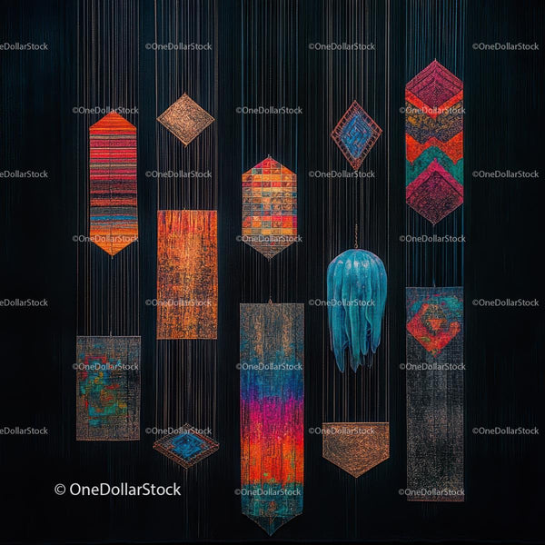 Vibrant Textile Art with Geometric Patterns