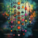 Vibrant Geometric Abstract with Wire and Colorful Shapes