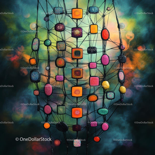Vibrant Geometric Abstract with Wire and Colorful Shapes