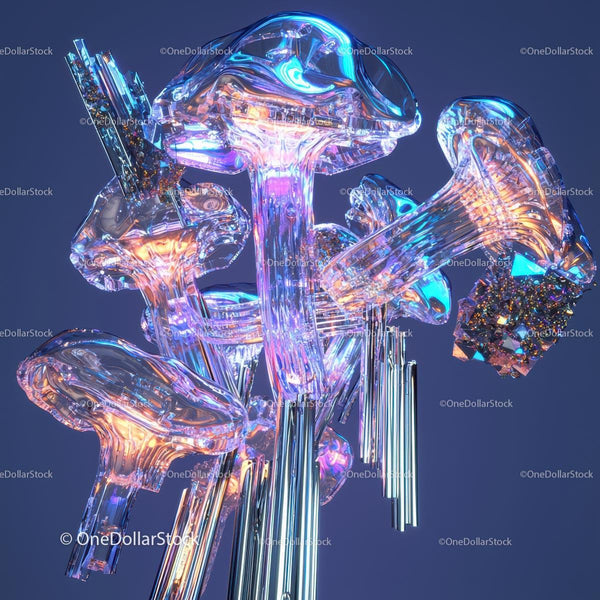 Iridescent Crystal Mushroom Sculpture with Futuristic Design