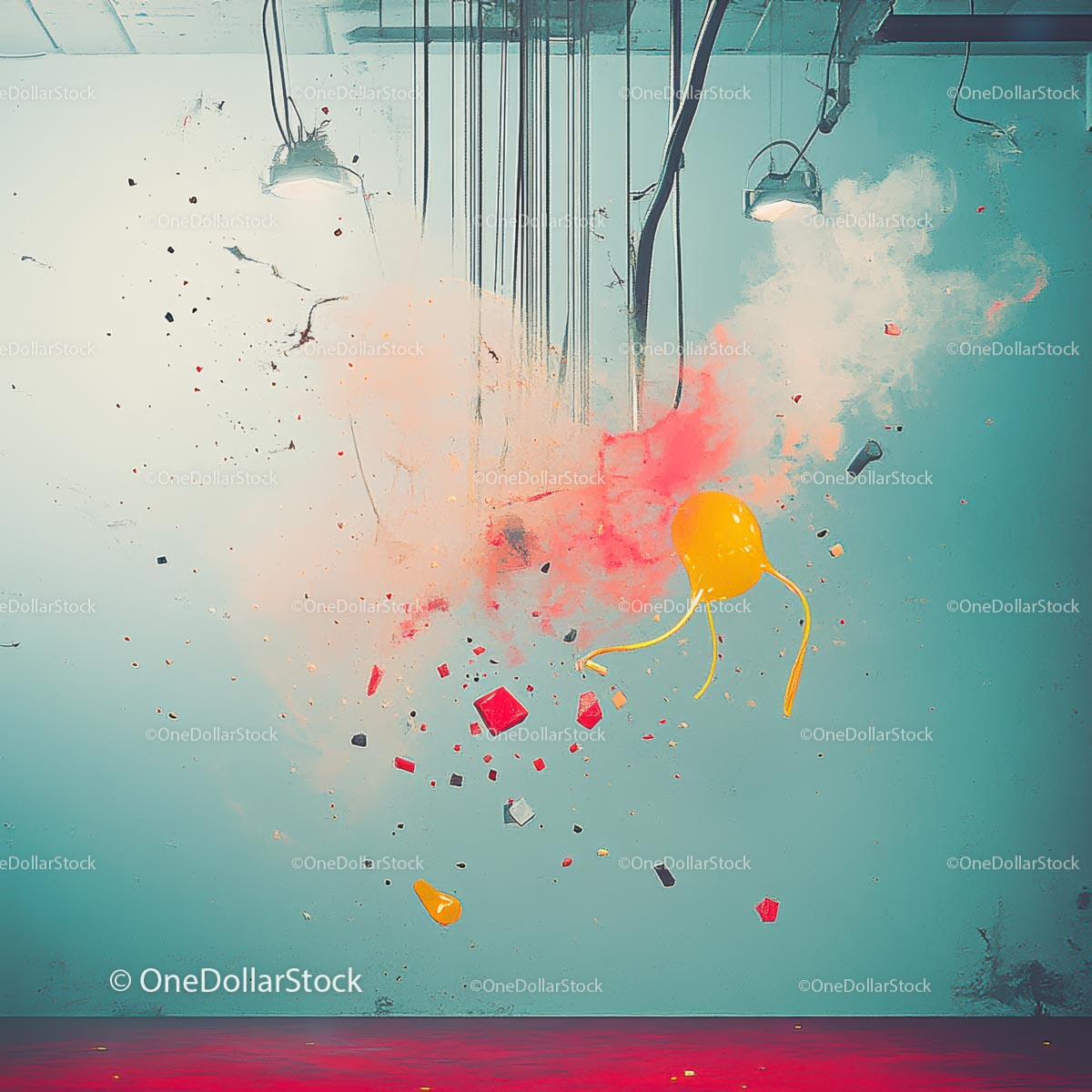 Yellow Balloon Amidst Colorful Explosion Debris