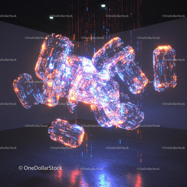 Futuristic Neon Light Installation in Dark Gallery