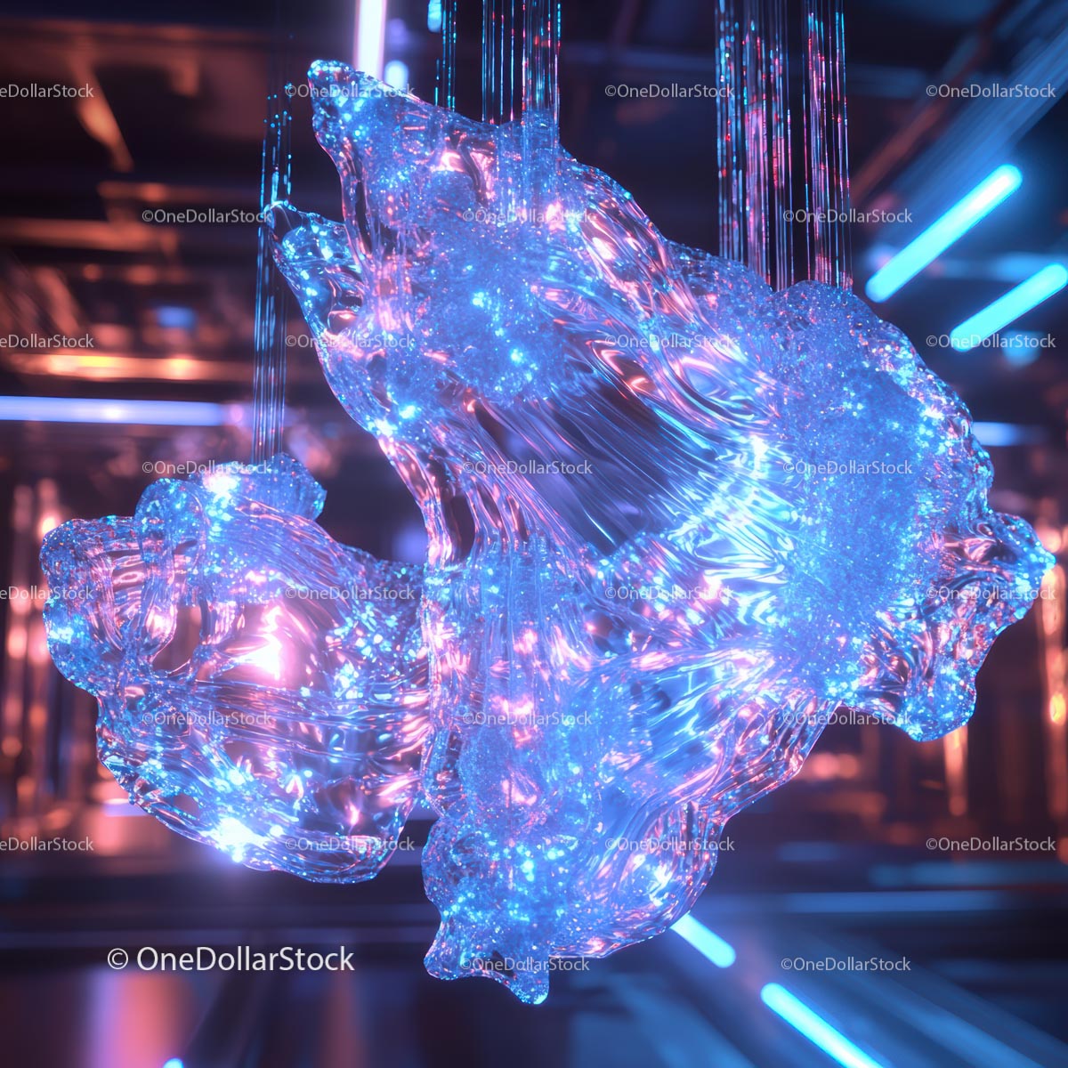 Futuristic Glowing Sculpture with Neon Blue Light