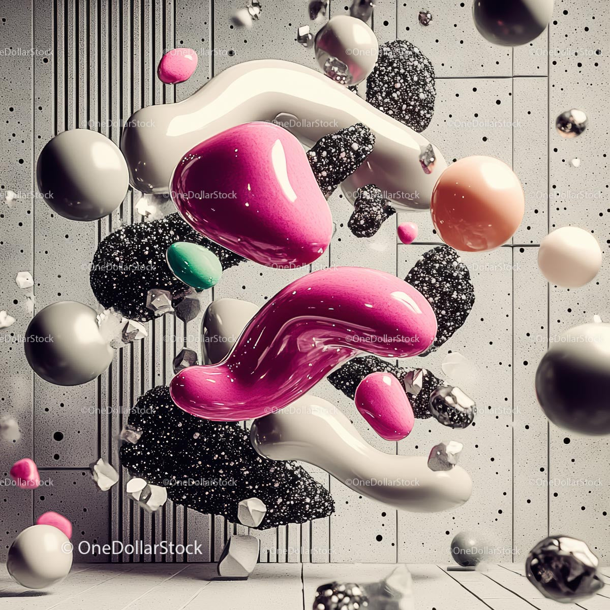 Vibrant Abstract 3D Shapes with Glossy Texture