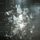 Suspended Shards of Broken Glass Reflecting Light
