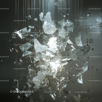 Suspended Shards of Broken Glass Reflecting Light