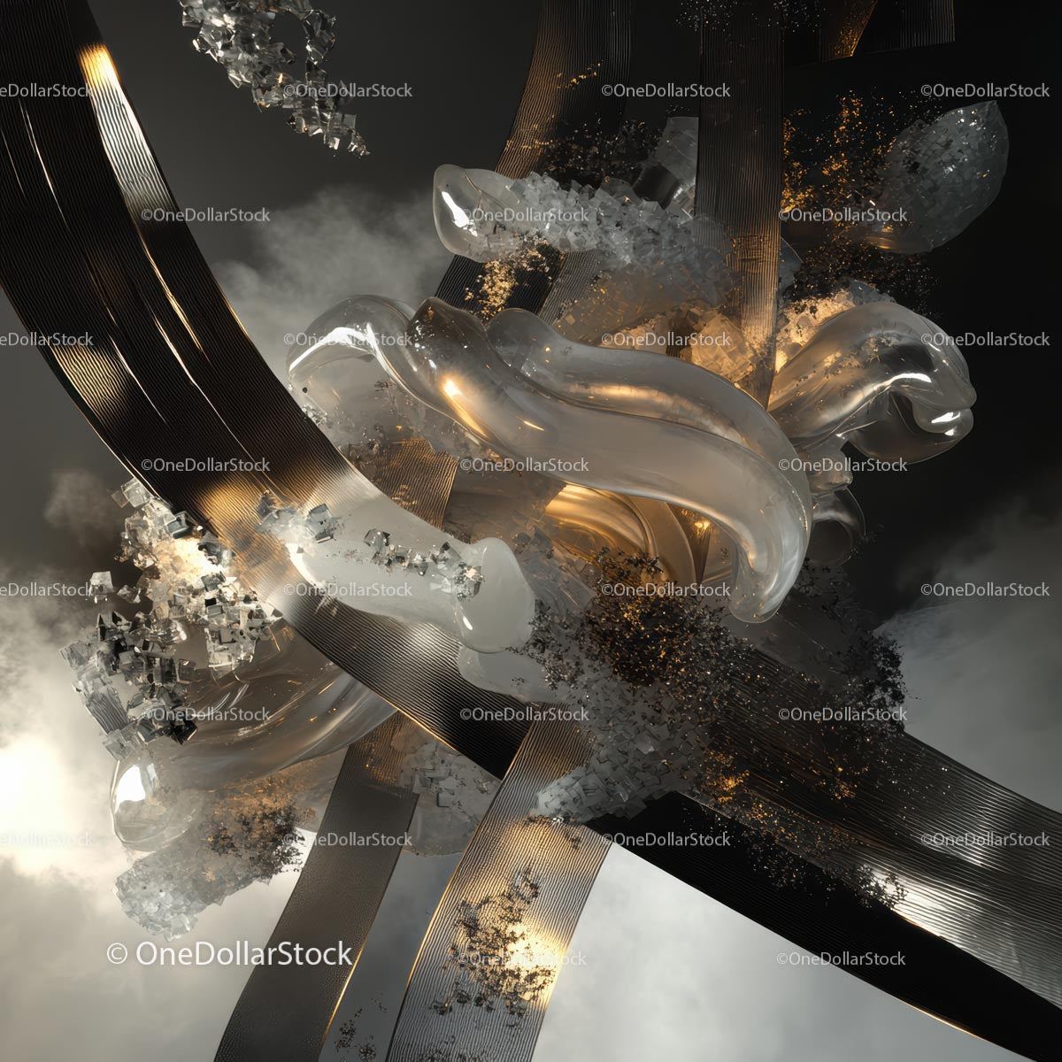 Futuristic Metallic Abstract Sculpture with Dynamic Curves