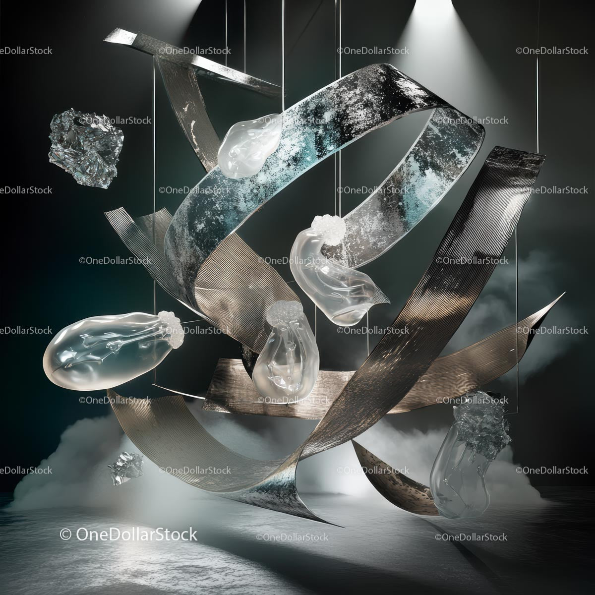 Futuristic Metallic Sculpture with Floating Elements