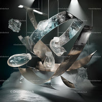 Futuristic Metallic Sculpture with Floating Elements
