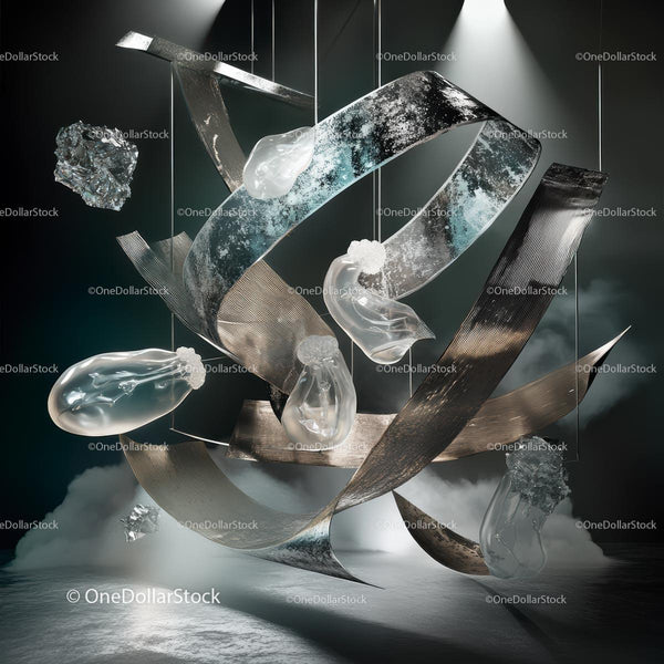 Futuristic Metallic Sculpture with Floating Elements