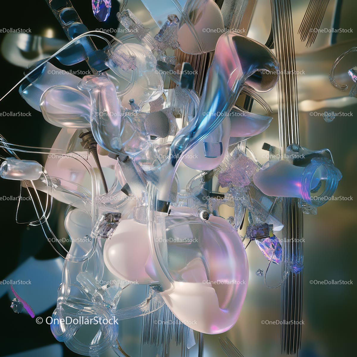 Abstract Glass Sculpture with Translucent Shapes