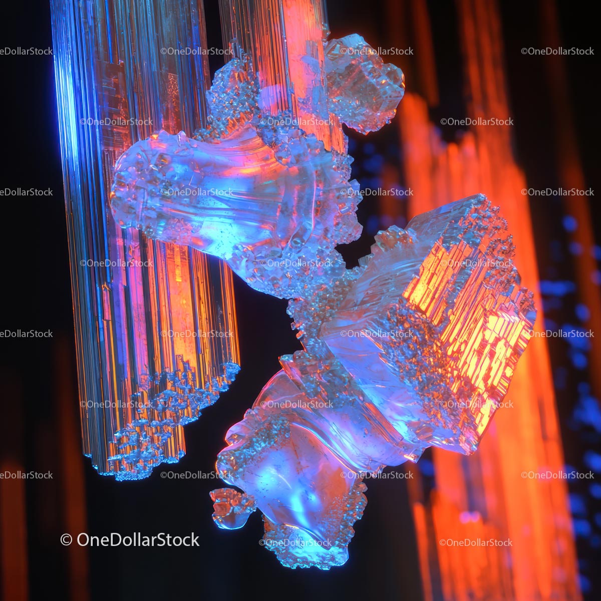 Luminous Crystal Formations in Vibrant Neon Hues