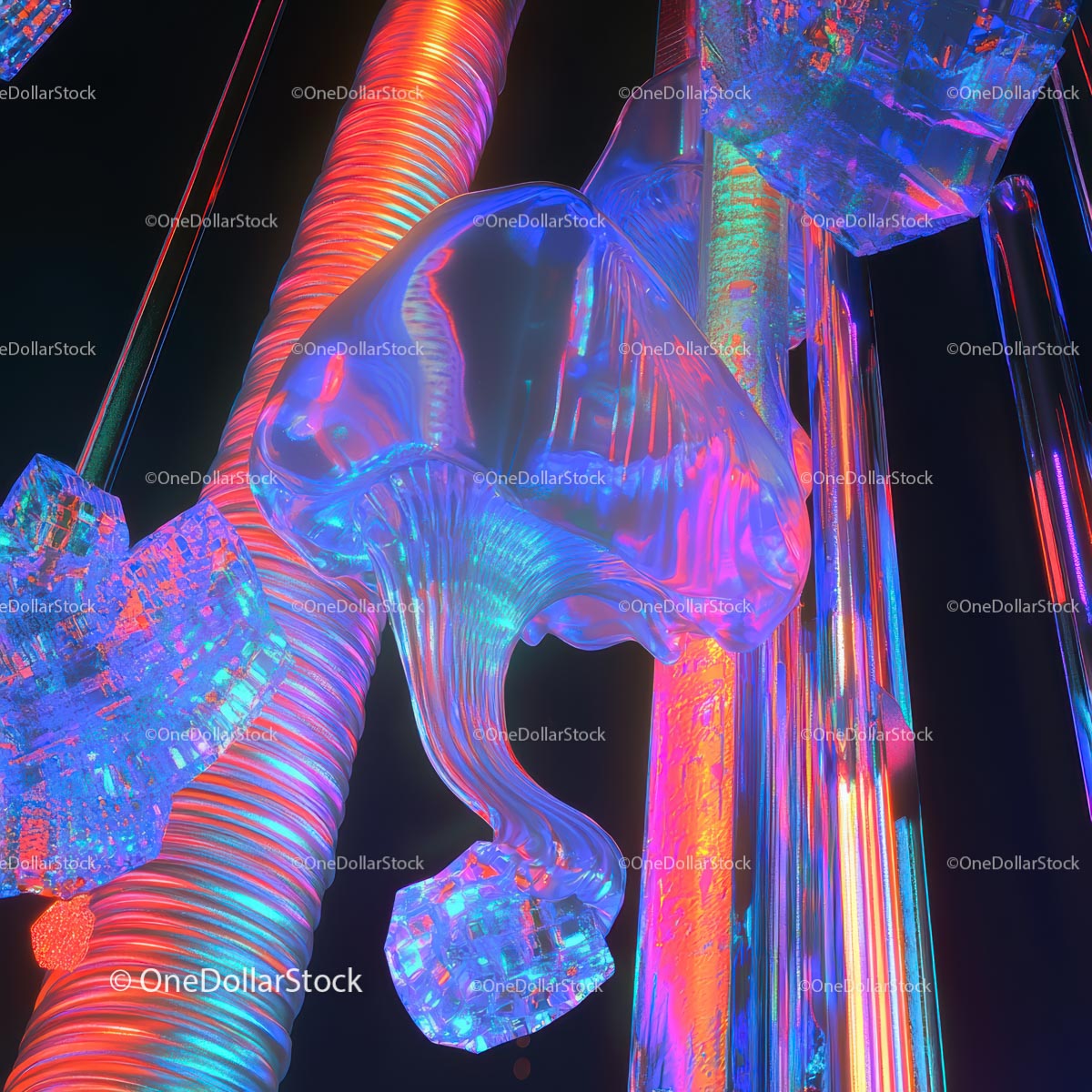 Vibrant Neon and Holographic Abstract Installation