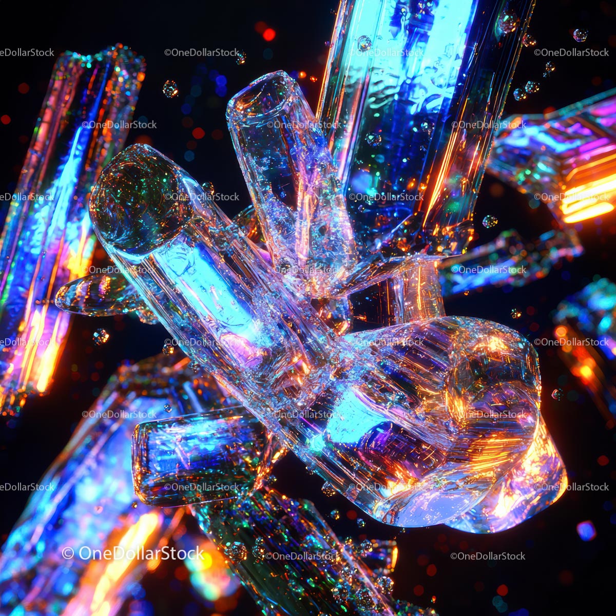 Vibrant Neon Crystal Structures with Glowing Reflections