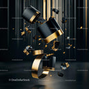 Sleek Black and Gold Abstract Design with Floating Elements