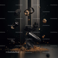 Luxurious Abstract Composition with Floating Black Stones