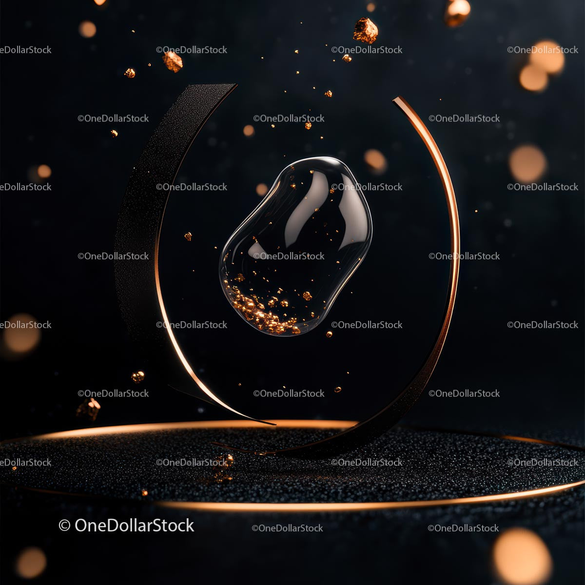 Floating Golden Particles in Dark Abstract Art Design