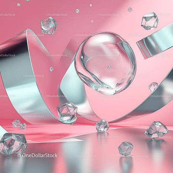 Futuristic Metallic and Glass Composition on Pink Background