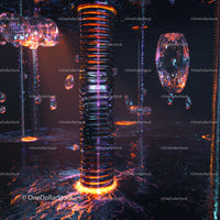 Futuristic Neon Installation with Glowing Pillars