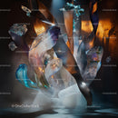 Abstract Glass Sculpture with Vibrant Colors and Light