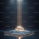 Futuristic Installation with Glowing Stone and Light Beams
