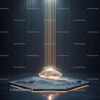 Futuristic Installation with Glowing Stone and Light Beams