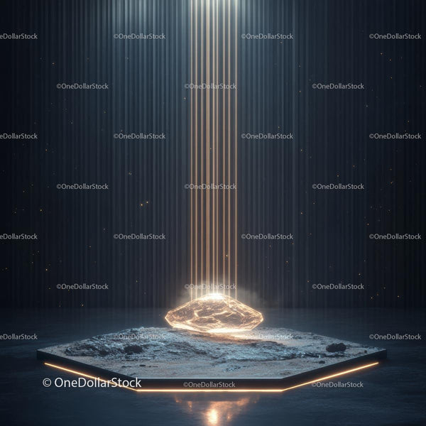 Futuristic Installation with Glowing Stone and Light Beams