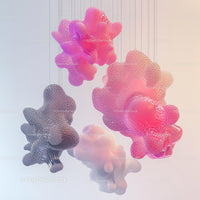 Floating Abstract Sculptures in Vibrant Pink and Gray