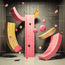 Vibrant Abstract Art with Pink and Yellow Geometric Shapes