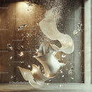 Fluid Abstract Sculpture with Floating Glass Shards