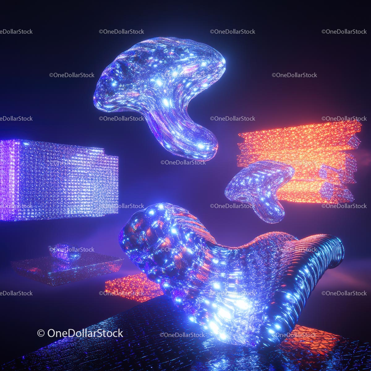Futurystyczne Elementy Neonowe w Abstrakcyjnej Kompozycji 3D