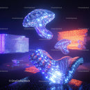 Futuristic Neon Elements in Abstract 3D Composition
