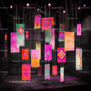 Vibrant Textile Installation with Abstract Shapes