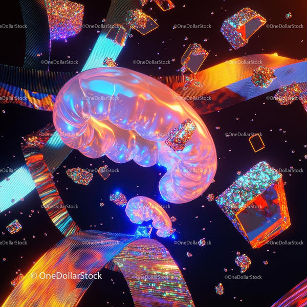 Vibrant Abstract Futuristic Neon Design with 3D Elements